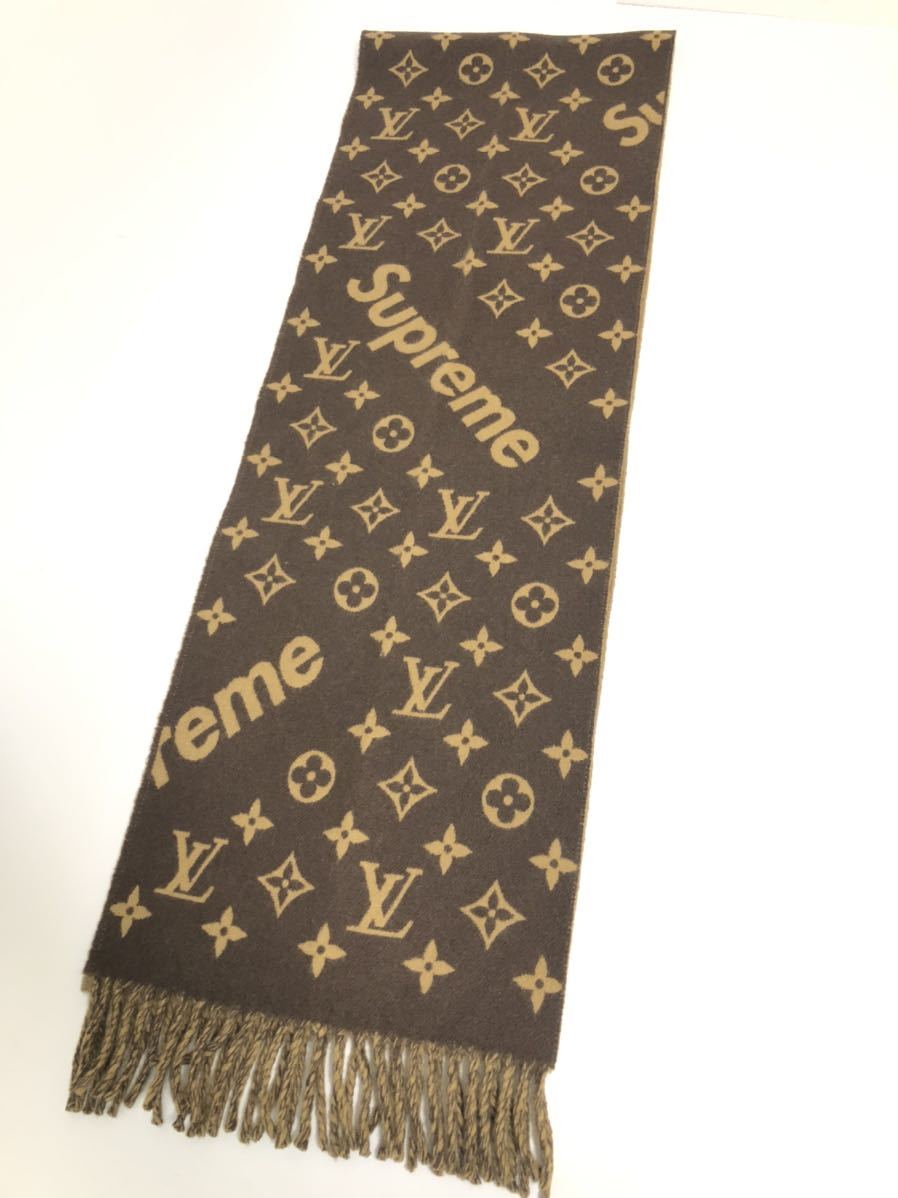 激安 f467/美品/ルイヴィトン/モノグラム/supreme/マフラー/LVロゴ/ショール/ストール/茶ブラウン系色味/1st/ その他