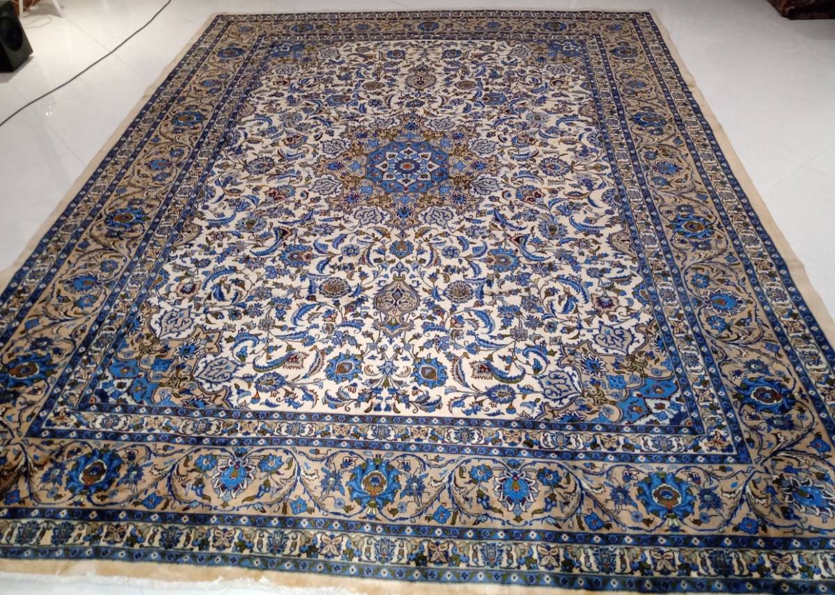 美しい色合い、品格絨毯 SALE◆ペルシャ絨毯 カシュマル産 約388×298㌢ 12平米size シャーアッバス柄 ベージュ色。