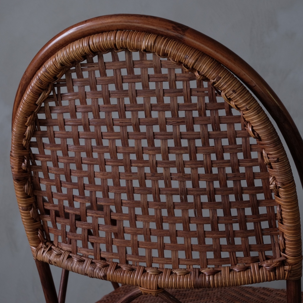02118 old rattan arm chair A / rattan chair dining chair modern Vintage Showa Retro old furniture old tool antique 