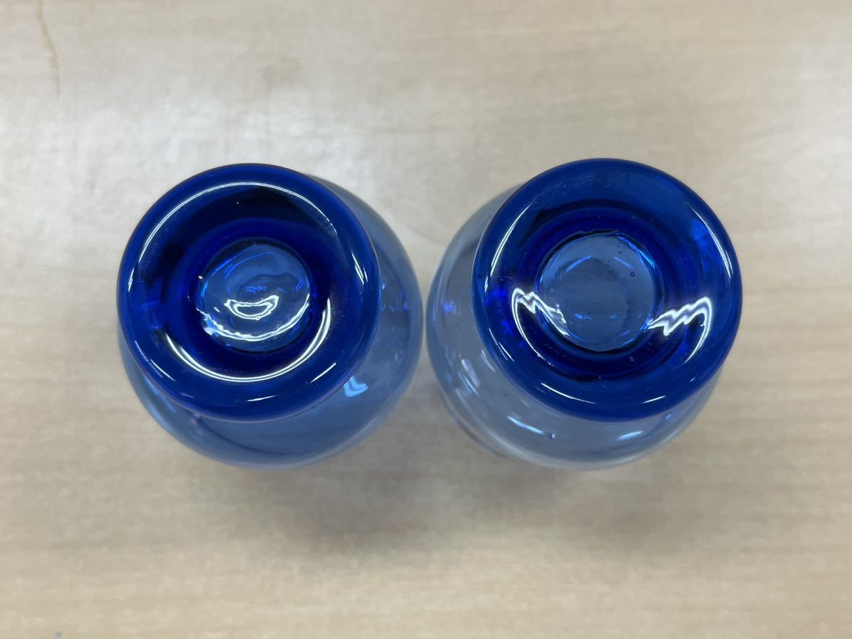 琉球ガラス？ デキャンタ ショットグラス 2点セット 水差し ガラスボトル ブルー系 工芸ガラス K-1213-10の画像4