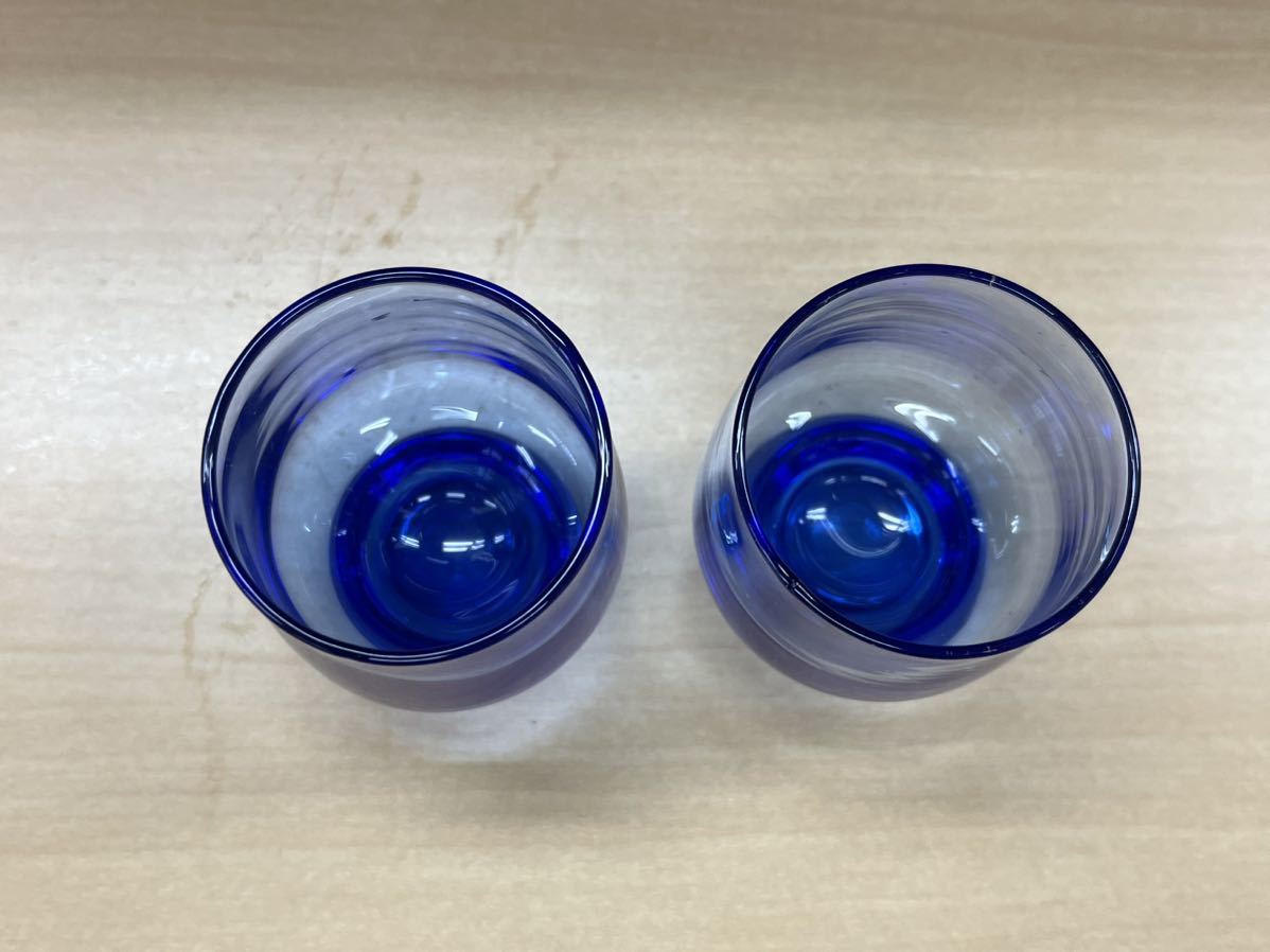 琉球ガラス？ デキャンタ ショットグラス 2点セット 水差し ガラスボトル ブルー系 工芸ガラス K-1213-10の画像3