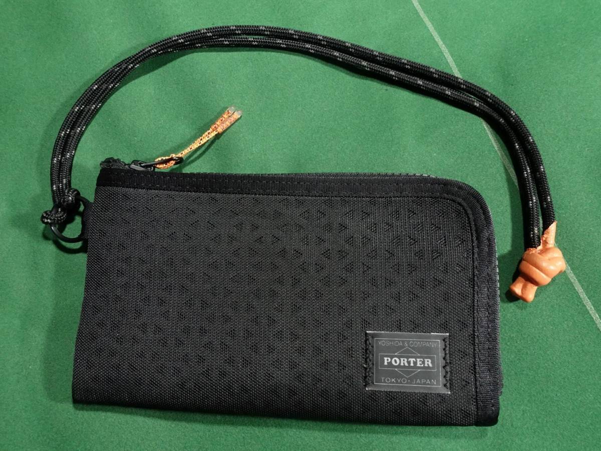 * Porter HEXARIA ARIAPRENE mesh neck strap attaching L character zipper long wallet wallet black beautiful goods!!!*