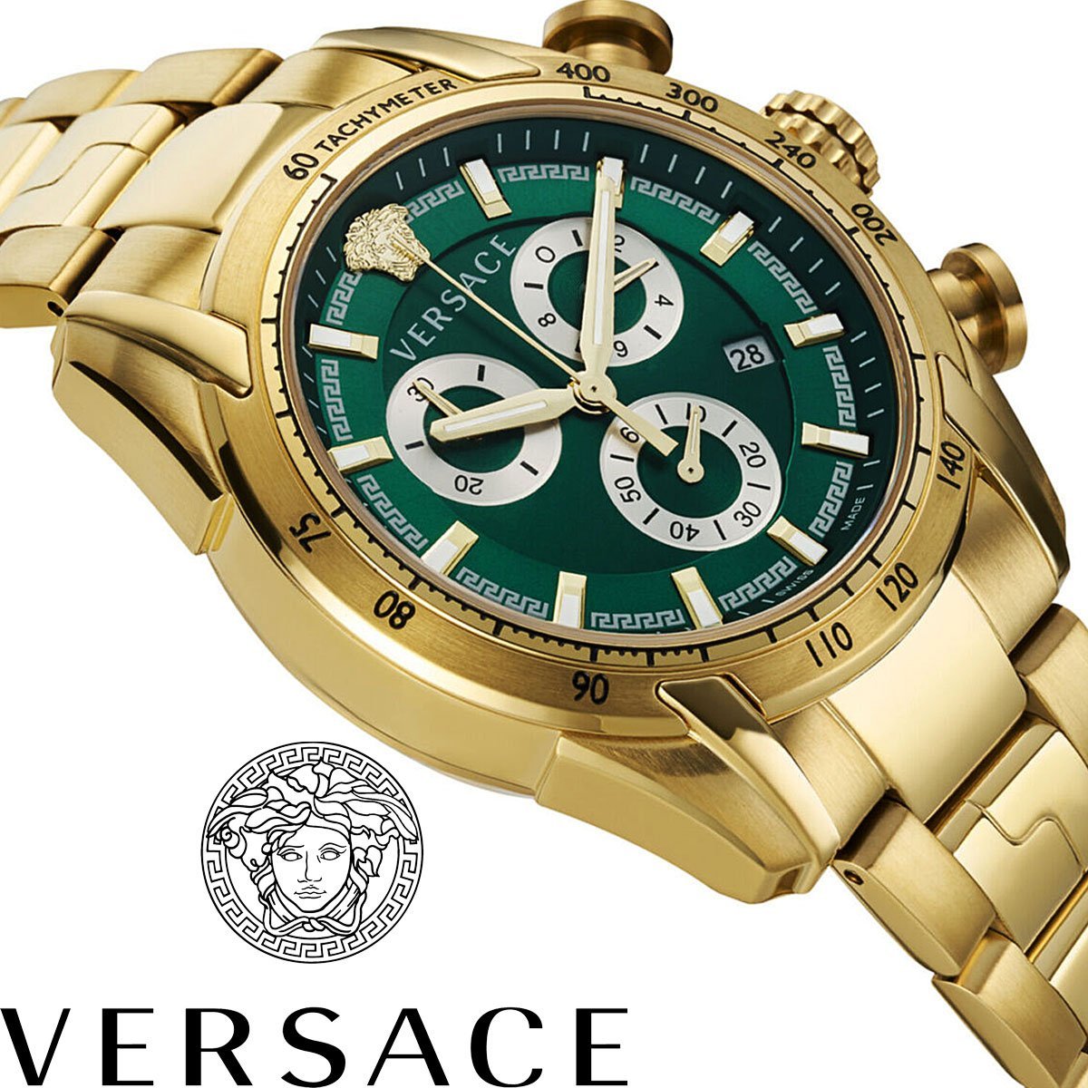 最後1本 新品1円 豪華ヴェルサーチ黄金VERSACE スイス製クロノグラフ 50m防水 激レア日本未発売 高級イタリアブランド本物 ジャンニ メンズ_画像1