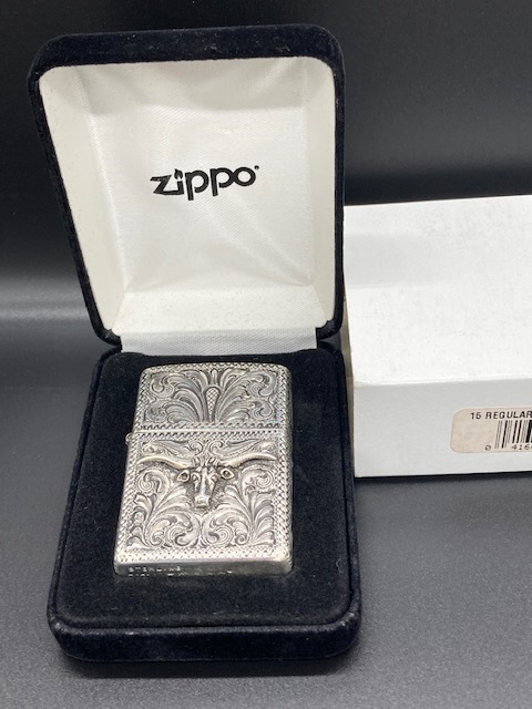 Zippo Silver King longhorn antique finish　新品未使用品