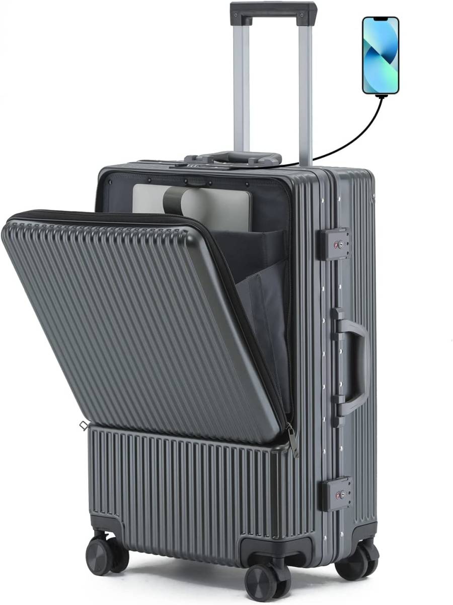 スーツケース USB充電口 前ポケット 機内持ち込み TSA グレー その他