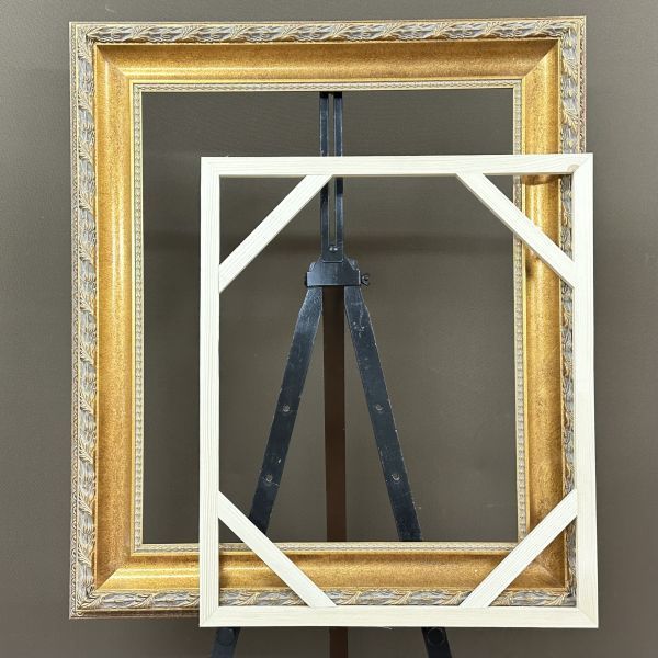 約70×50cm 変形M20号 油絵用 額縁 フレーム 樹脂製 ゴールド E キャンバス取付木枠、金具セット アンティーク調 装飾加工【新品】 約70×50cm 変形M20号 大型 油絵用 額縁 フレーム 木製 ホワイト A