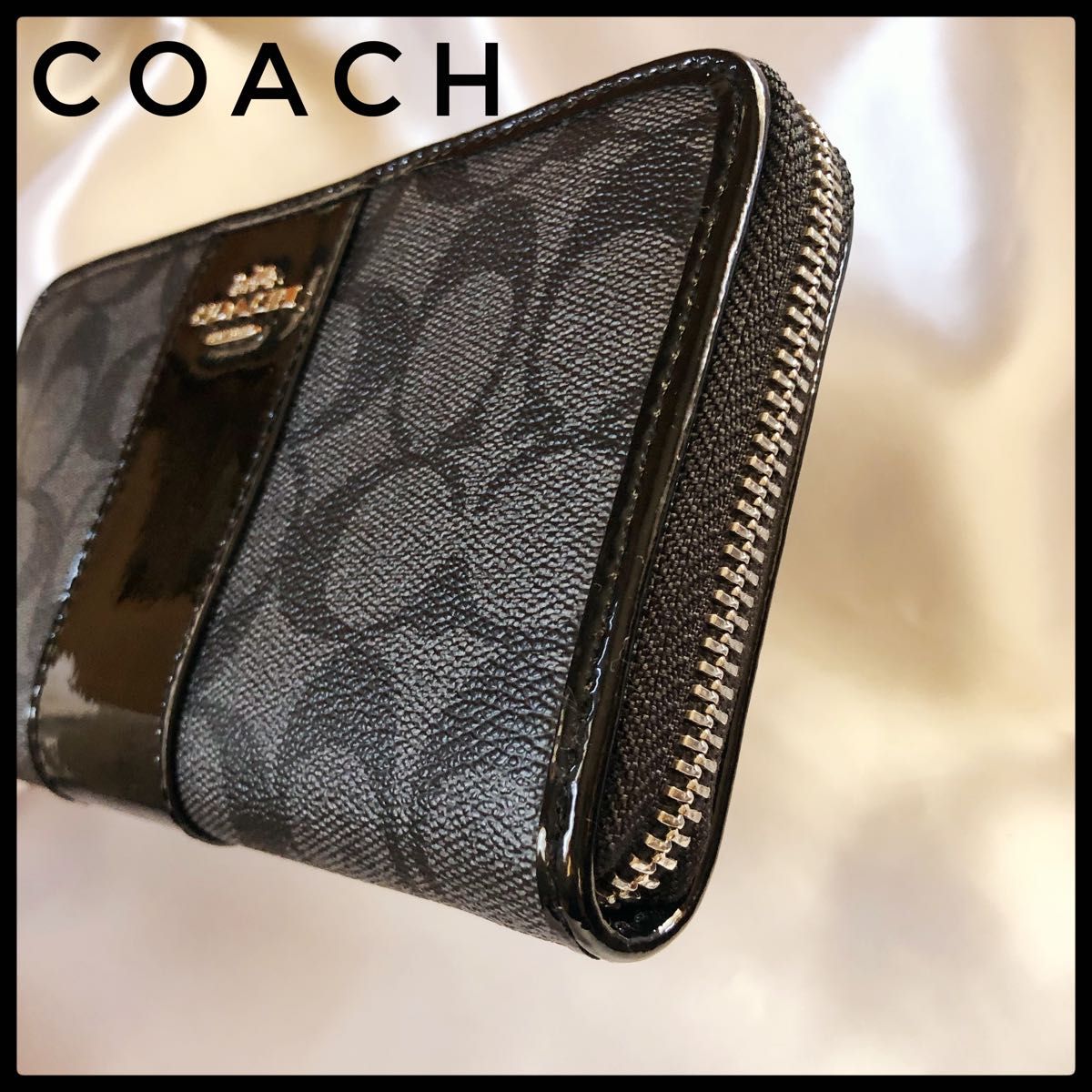 未使用！コーチ COACH 長財布 シグネチャー　エナメル　ストライプ ラウンドファスナー