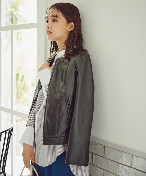 美品 レオナール LEONARD フェイクレザー ブルゾン ジャケット 送料