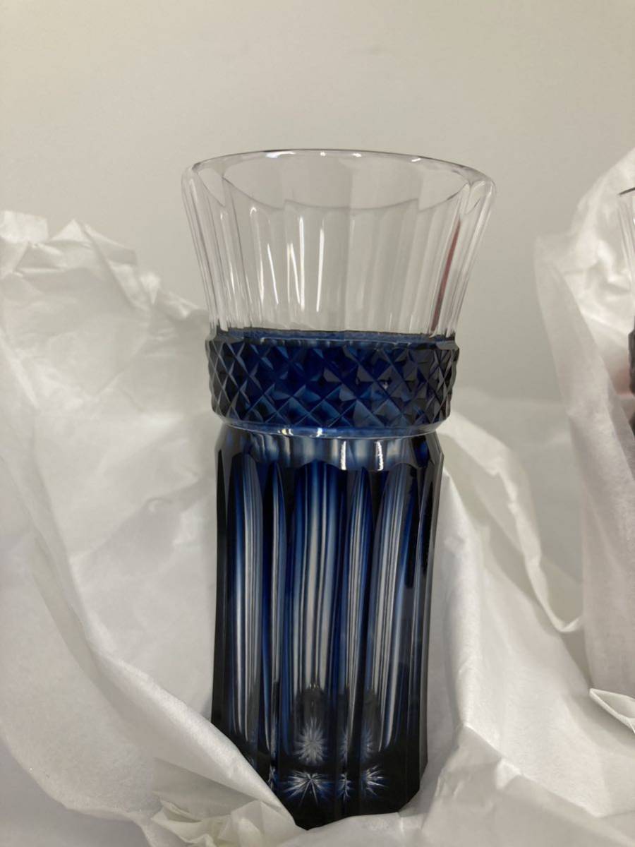 スペシャルオファ 島津薩摩切子 麦酒器I 藍と紅の2点セット 薩摩ガラス