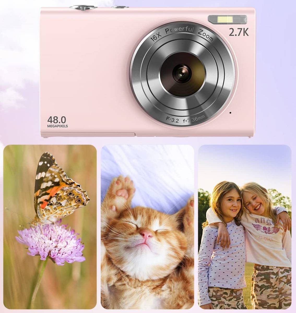  lovely .. high resolution! digital camera pink 2.7K 4800 ten thousand pixels toy camera 16 times auto focus Christmas present birthday digital camera girl 