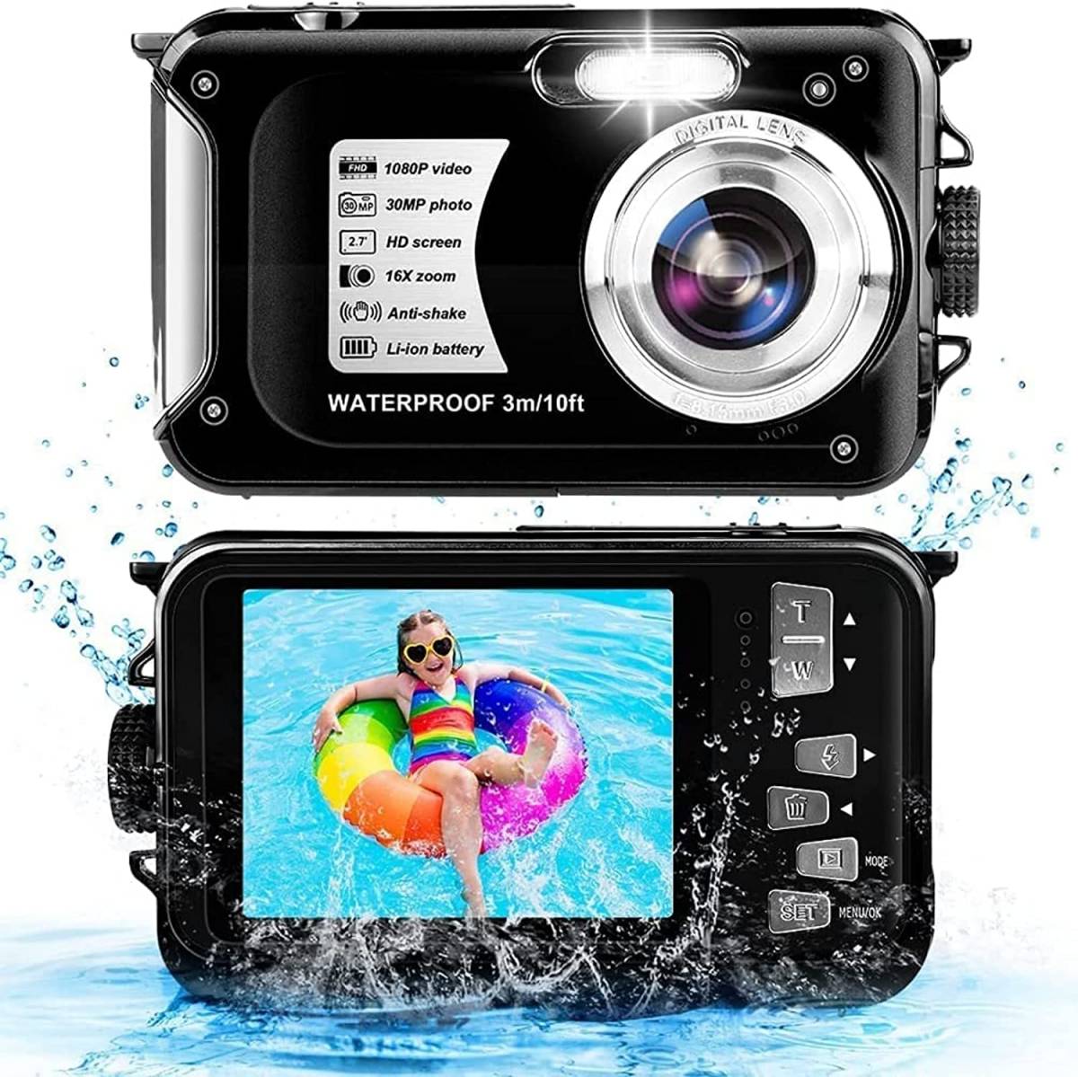 [2022 newest ] for children camera man girl Kids camera digital camera digital camera toy camera waterproof full HD 1080P underwater photographing 16 times black 