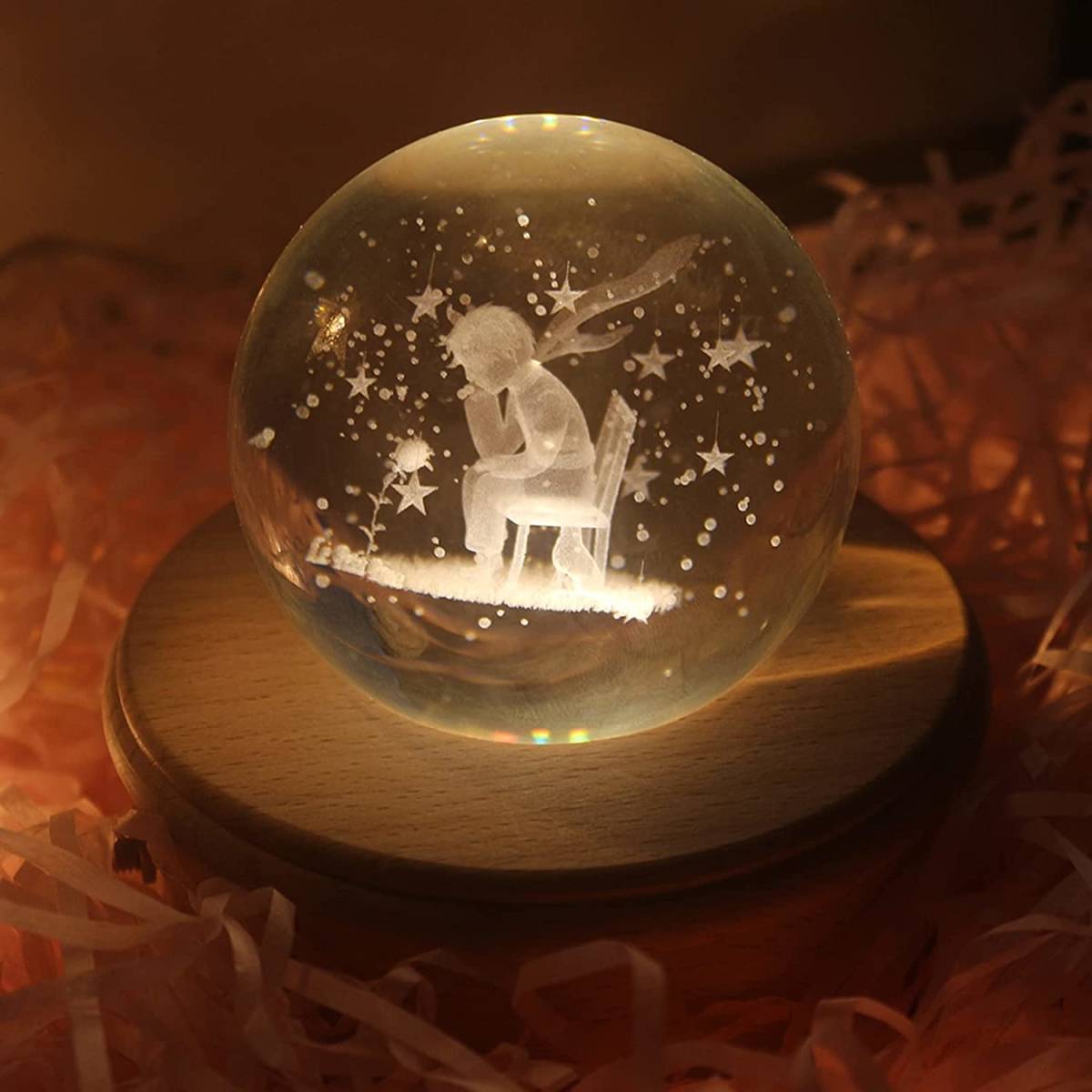 ★オルゴール 星の王子様 と薔薇★クリスタルボール 誕生日プレゼント LEDライト 投影機能 お祝い クリスマス テーブルランプ 癒し