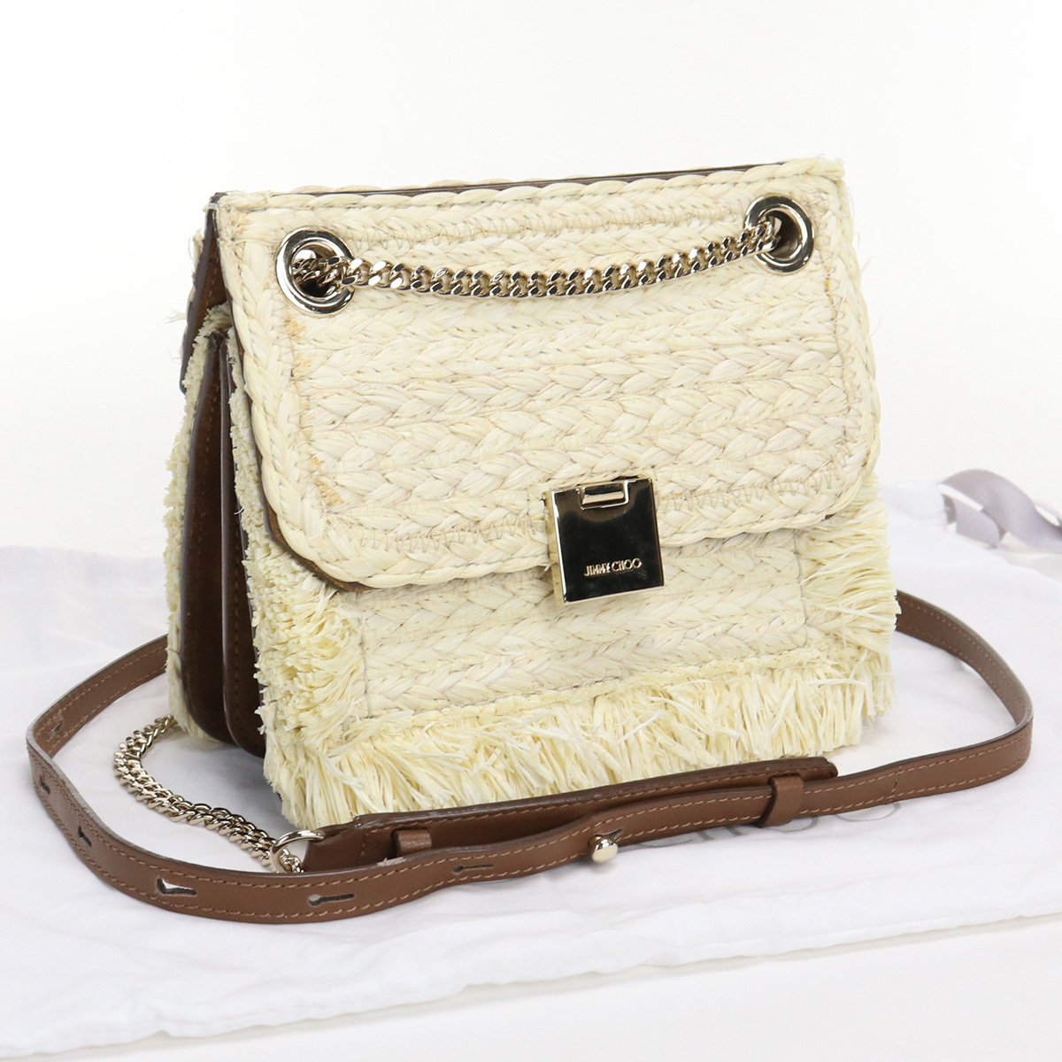 美品ジミーチュウJIMMY CHOO レベルショルダーバッグ ブランド ラフィア ベージュ ランク:S us-1 レディース depositoduarte.com.br