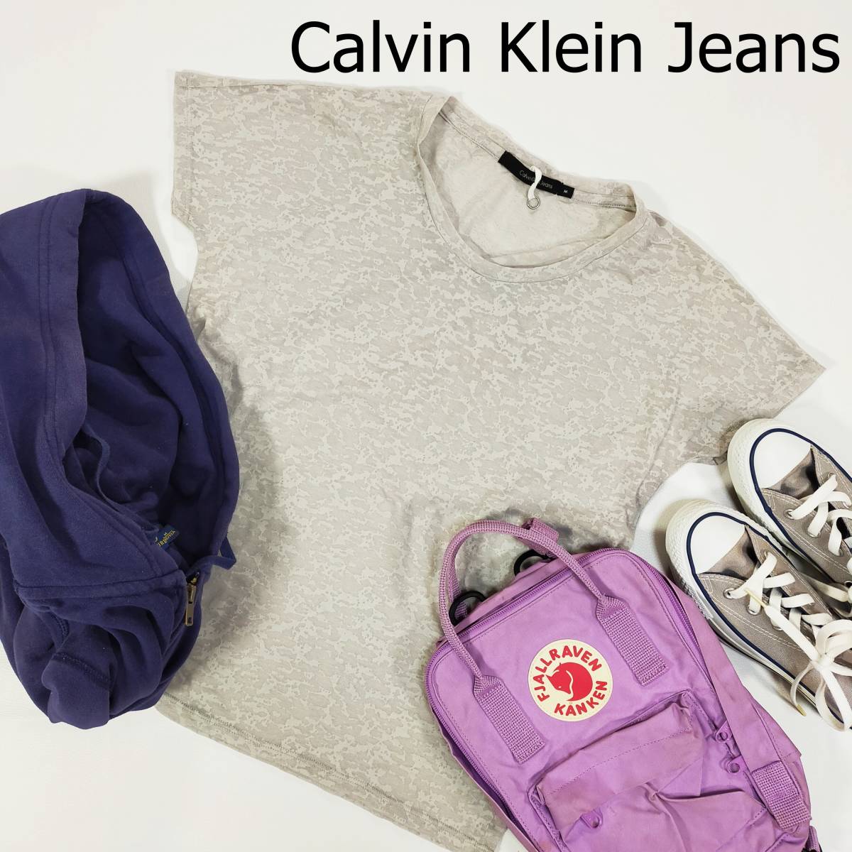 カルバンクラインジーンズ Calvin Klein Jeans Tシャツ サイズM グレー 半袖 カットソー プルオーバー シンプル 透け感 丸首 1991