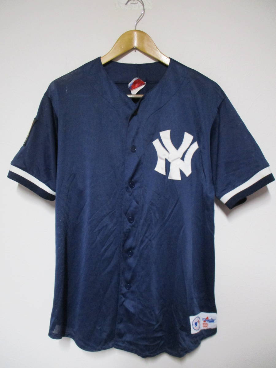 90's USA製 マジェスティック ヤンキース MLB125周年 メッシュ ユニフォーム XLサイズの画像1