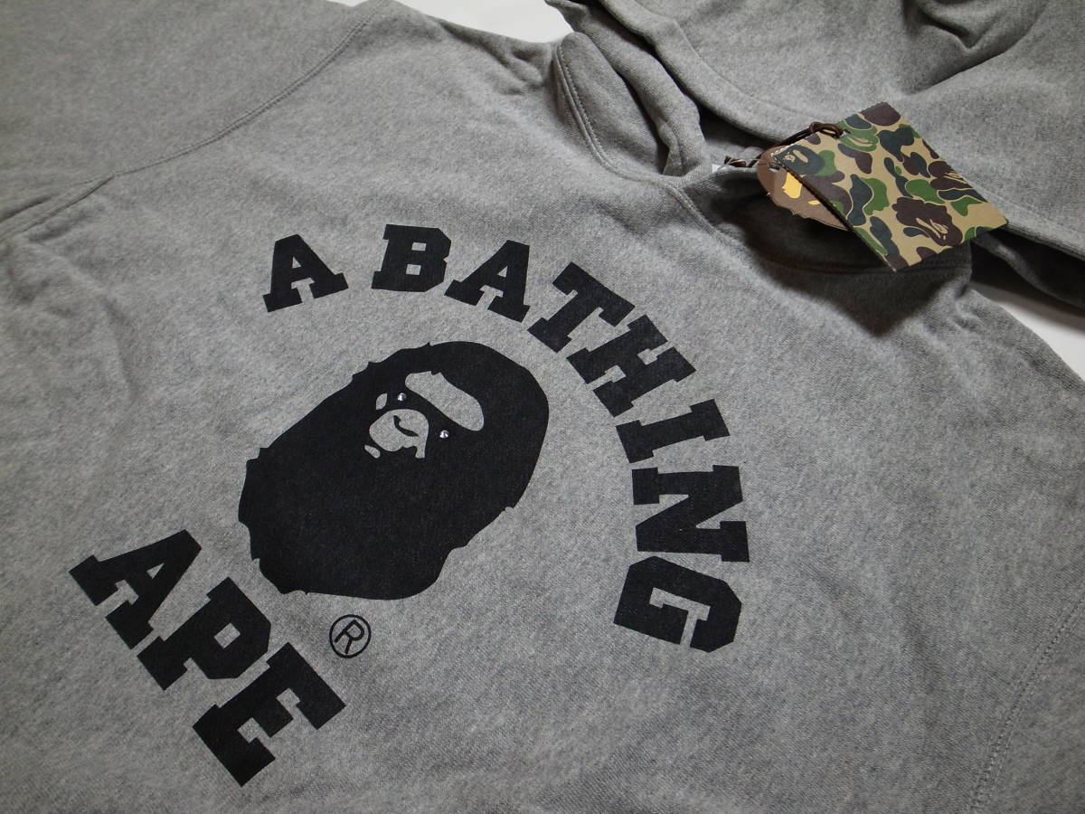 激レア★A BATHING APE エイプ ★カレッジロゴ スウェットパーカー★APE FACEの目にラインストーン入り★グレイ★日本製★M★BAPE_画像2