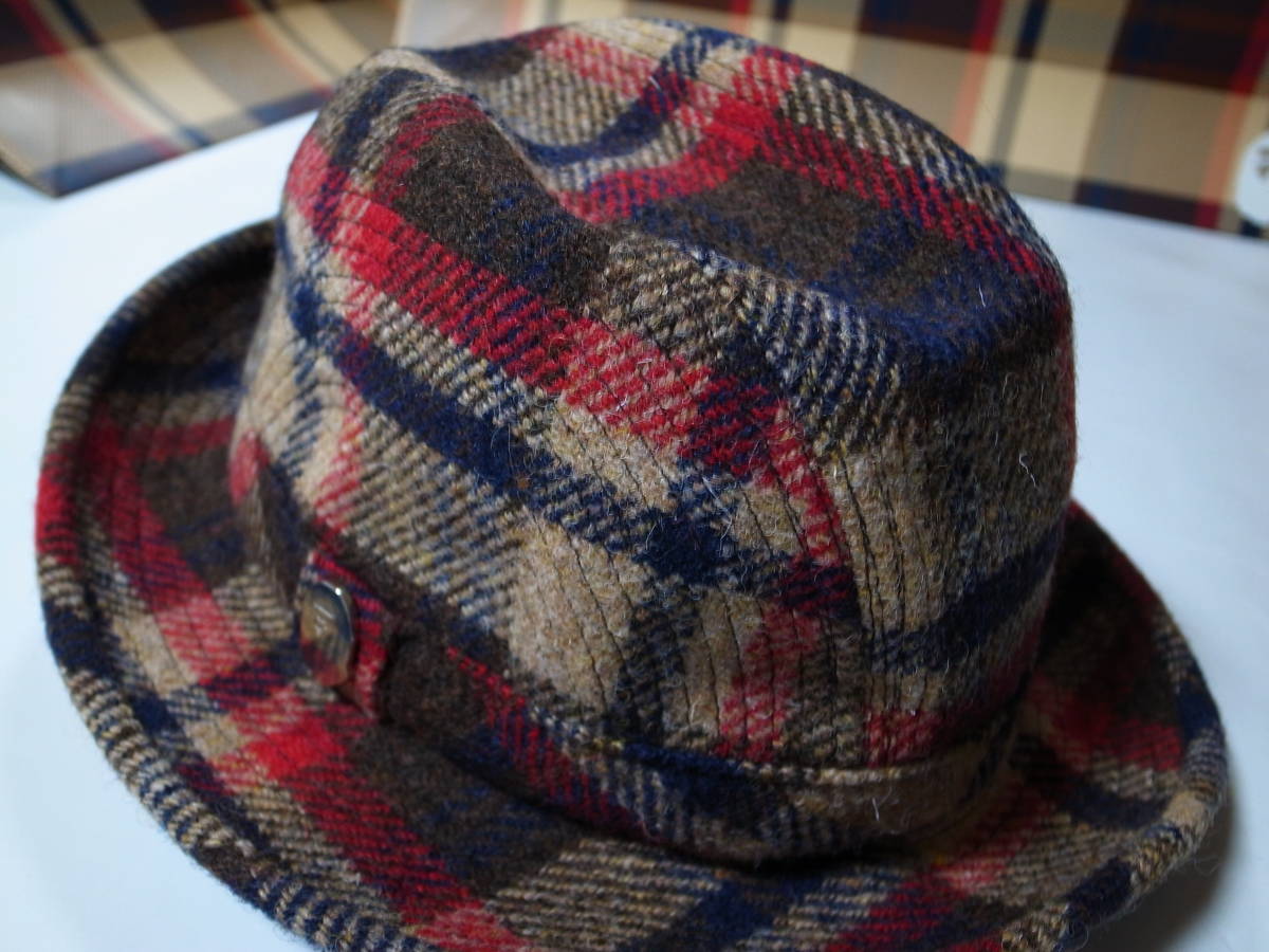 激レアコラボ★A BATHING APE エイプ★LOCK＆CO.Hatters製 HARRIS TWEED LONDON 中折れハット★ラブジェネチェック★M_画像3