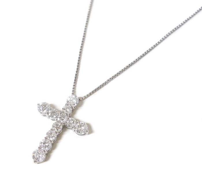 ◎トップ仕上げ済 Pt850 D1.09ct ダイヤモンド クロス ネックレス 3.9g