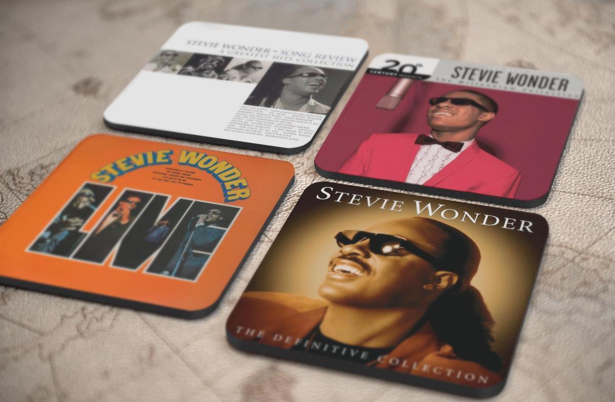 《スティーヴィー・ワンダー -Stevie Wonder》オリジナル・アルバム ジャケット デザイン コルク製 コースター 4個セット-29-32(8)_画像1