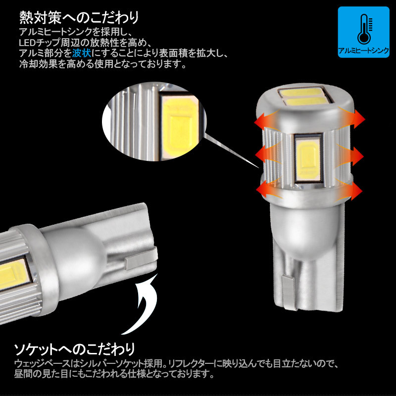 ②『FLD0994』T10/T15/T16 LEDバルブ 6連 5630 SMD LEDウェッジ球 2個 バックランプ・ライセンスランプ・ポジションランプ超寿命 ブルー_画像8