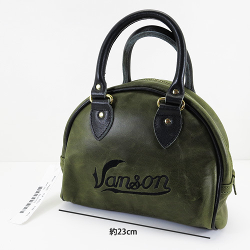 国内発送／新品●バンソン本革／ミニボストン／女性用 バッグ▼VANSON USA／バンソン本社工場製造▼ダークオリーブxブラック