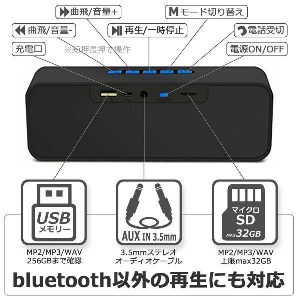 ２台同時再生 TWS ブルートゥース スピーカー Bluetooth ステレオ ワイヤレス iphone スマホ アイフォン 取説付 SC211_BLK 2台セット_画像7