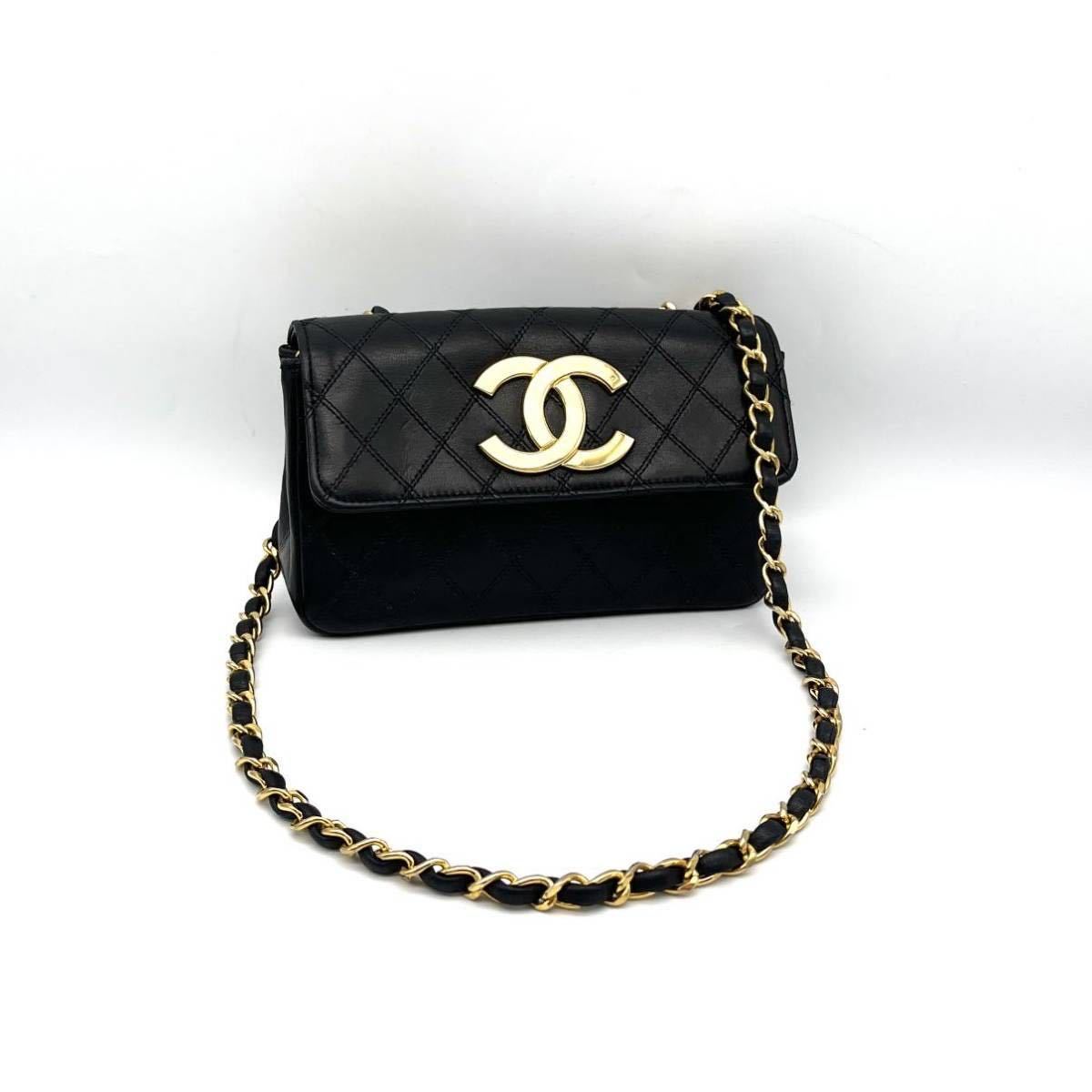 定番人気！ デカ ラムスキン ビコローレ シャネル CHANEL 美品 激レア ココマーク D1011547 バッグ ショルダー チェーン