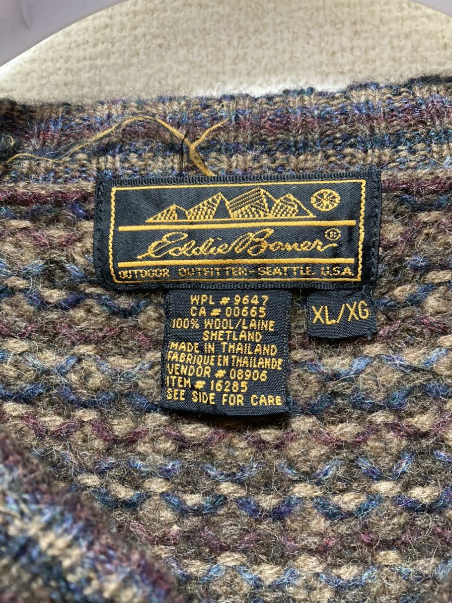 80\'s90\'s Eddie Bauer шерсть вязаный свитер Eddie Bauer чёрный бирка Brown Vintage vintage 80s XL 80 годы 90 годы 