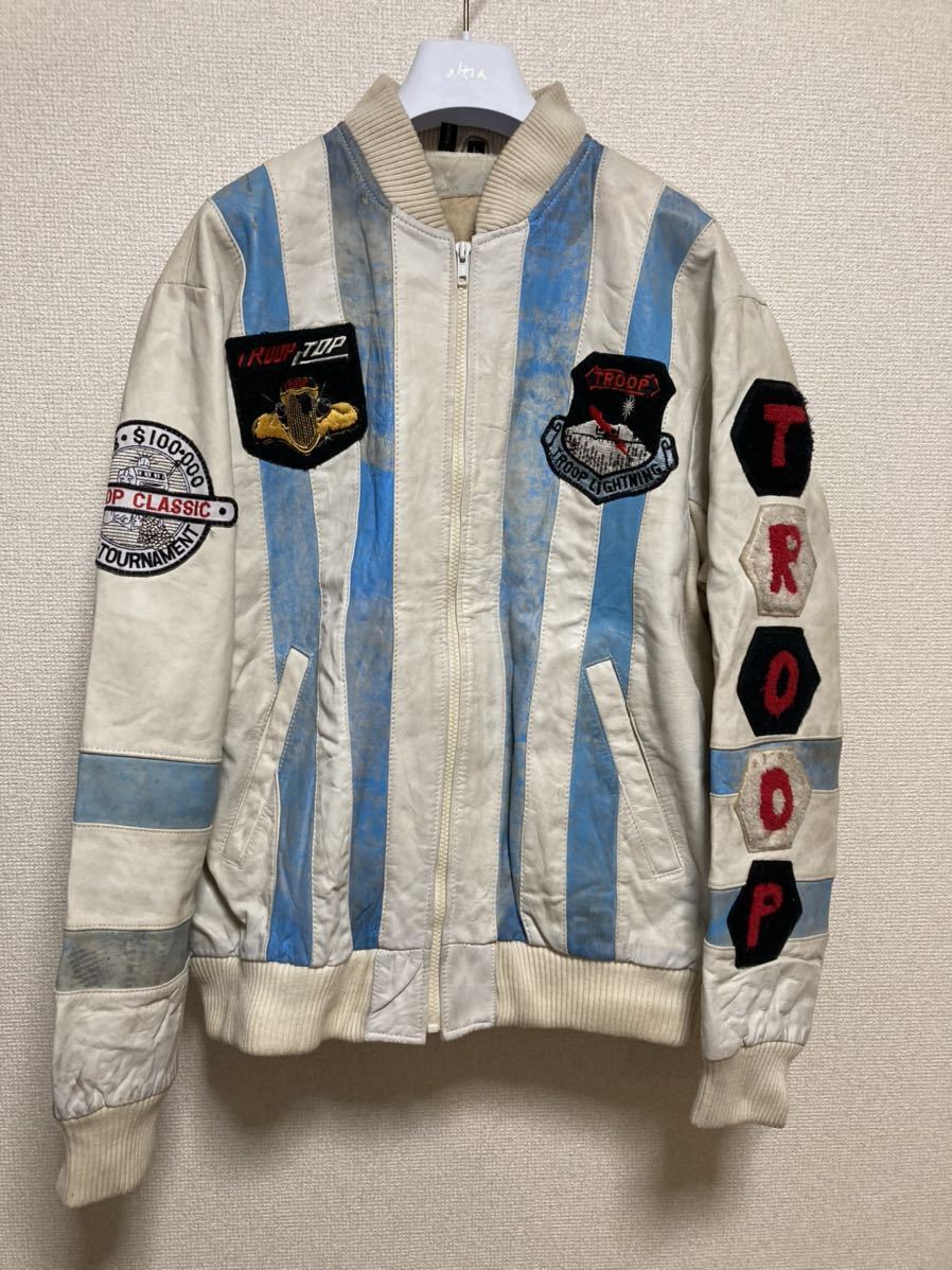 80's90's USAヴィンテージ オールレザースタジャン Vintage ALPHA TROOP ALPHA (Baby Blue & White) Leather Troop Jacket