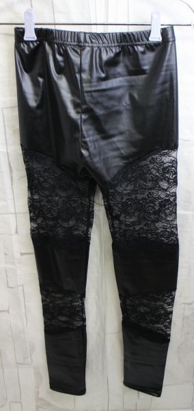 15 00674 * fake leather × race stretch leggings pants black lady's [ outlet ]