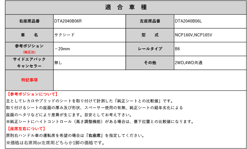 [ブリッド MOタイプ]NCP160V,NCP165V サクシード用シートレール(6ポジション)[N SPORT製][保安基準適合]_画像2