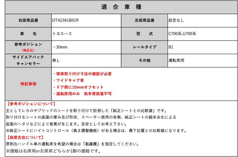 [レカロ スポーツスター]C700系,U700系 トヨエース(運転席)用シートレール(1ポジション)[N SPORT製][保安基準適合]_画像2