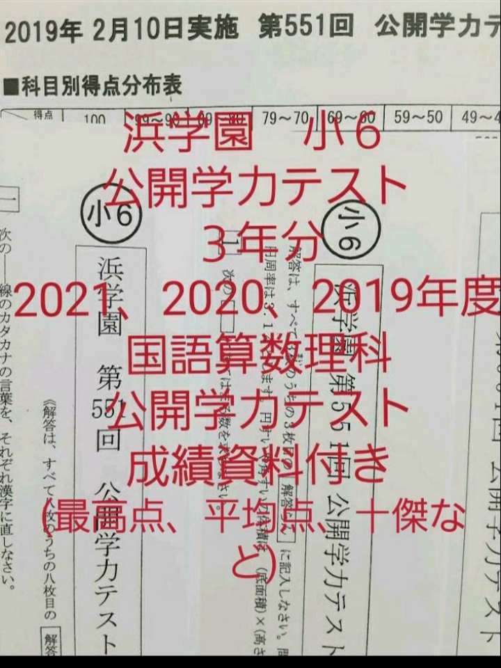 浜学園 小６ 成績資料付き 公開学力テスト ３年分 国語算数理科 Yahoo