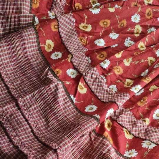[ ultra rare ] PINK HOUSE * Pink House 2 point set red floral print patchwork skirt the best embroidery PH Margaret check with a hood .