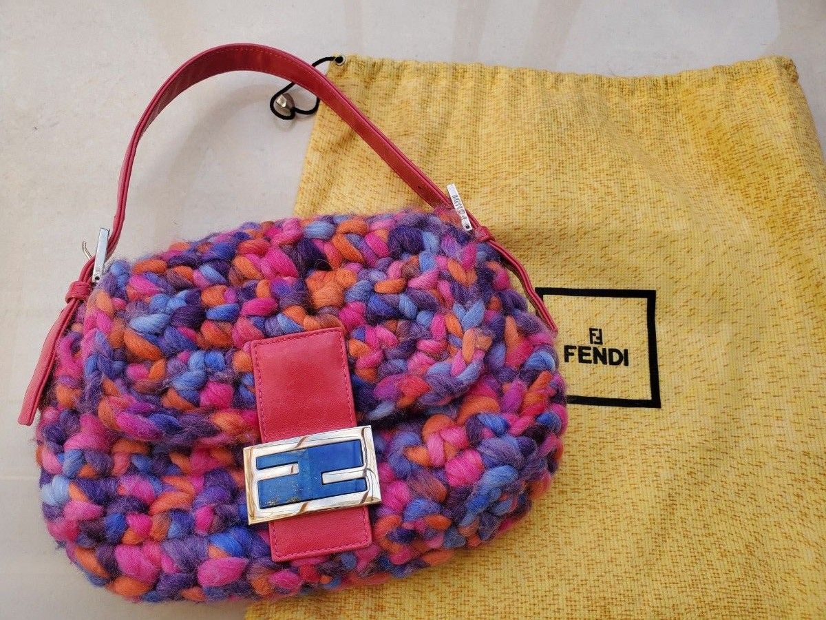 FENDI フェンディ マンマ バケットミックスニット ハンドバッグ