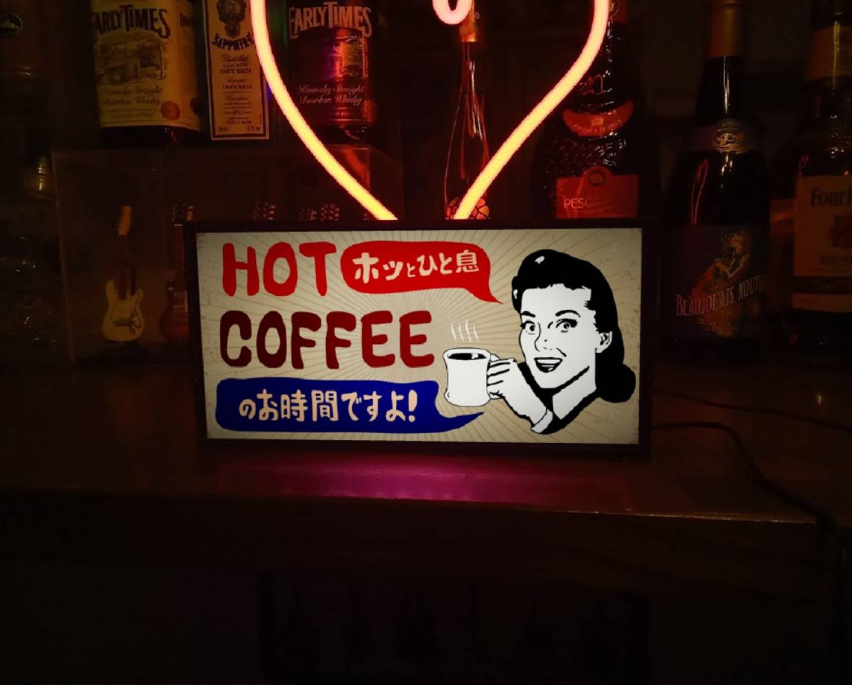 ホッと コーヒー HOT COFFEE 休憩 カフェ BAR 喫茶 昭和レトロ ミニチュア サイン ランプ 看板 置物 雑貨 ライトBOX 電飾看板 電光看板_画像5