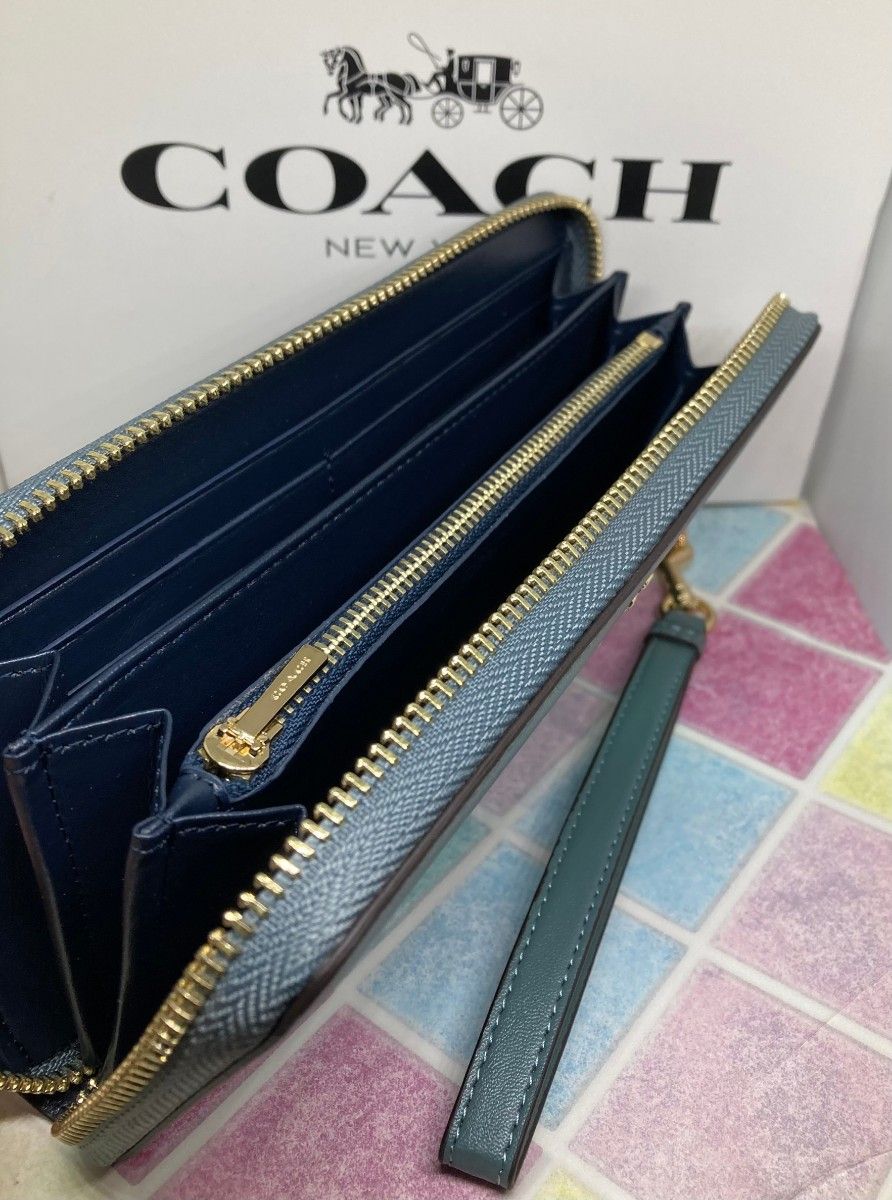 COACH　コーチ　長財布　フラワーパンチング　マリン