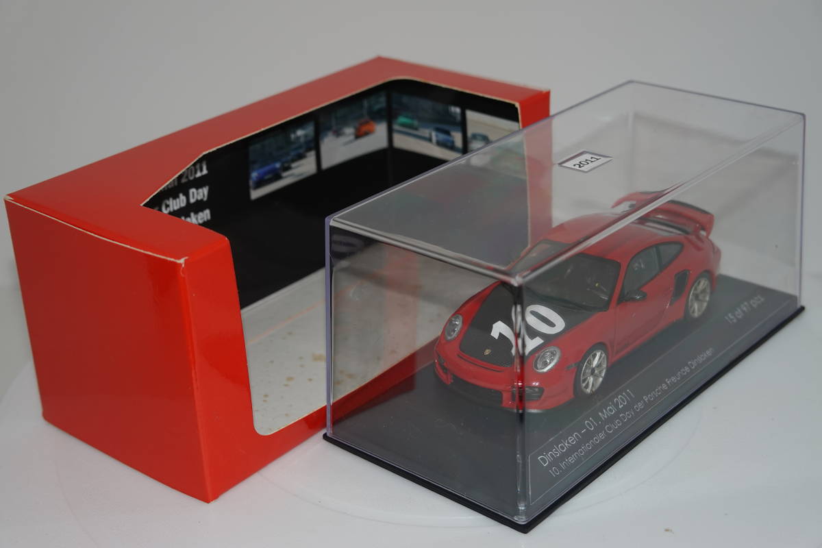 ☆超レア97台限定☆特注PMA 1/43 Dinslaken-01.Mai 2011 Porsche 911GT2 RS 10.lnternationaler Club Day der Porsche Freunde Dinslaken_外箱内側ヨゴレあります。