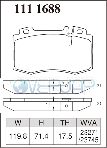 X1111688 DIXCEL Xタイプ ブレーキパッド フロント用 MERCEDESBENZ(メルセデスベンツ) W220 220178 2000/5～2002/10 S600 5.8 V12_画像2