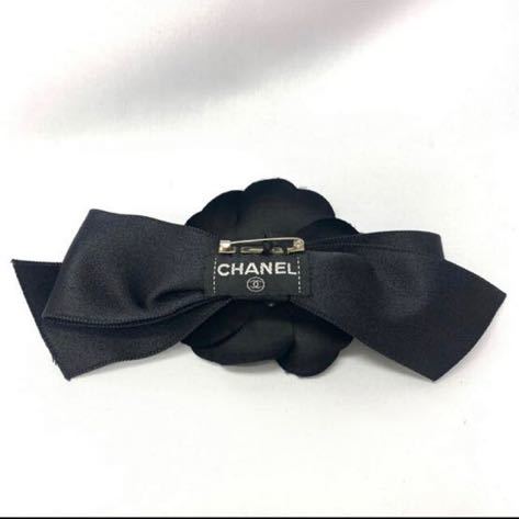 未使用 希少レア CHANEL シャネル リボン コサージュ ピンブローチ カメリア フラワー ブラック 箱 レディースファッション バッグ