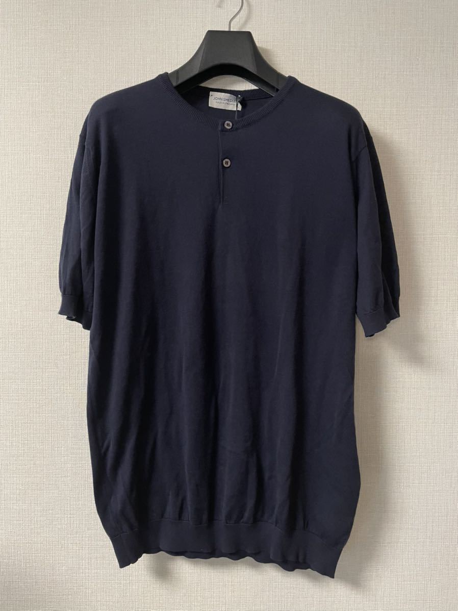 新品未使用　ジョンスメドレー ニット　Lサイズ　JOHN SMEDLEY BENNET HENLEY SS 半袖ニット　　ヘンリーネック　　ネイビー　NAVY