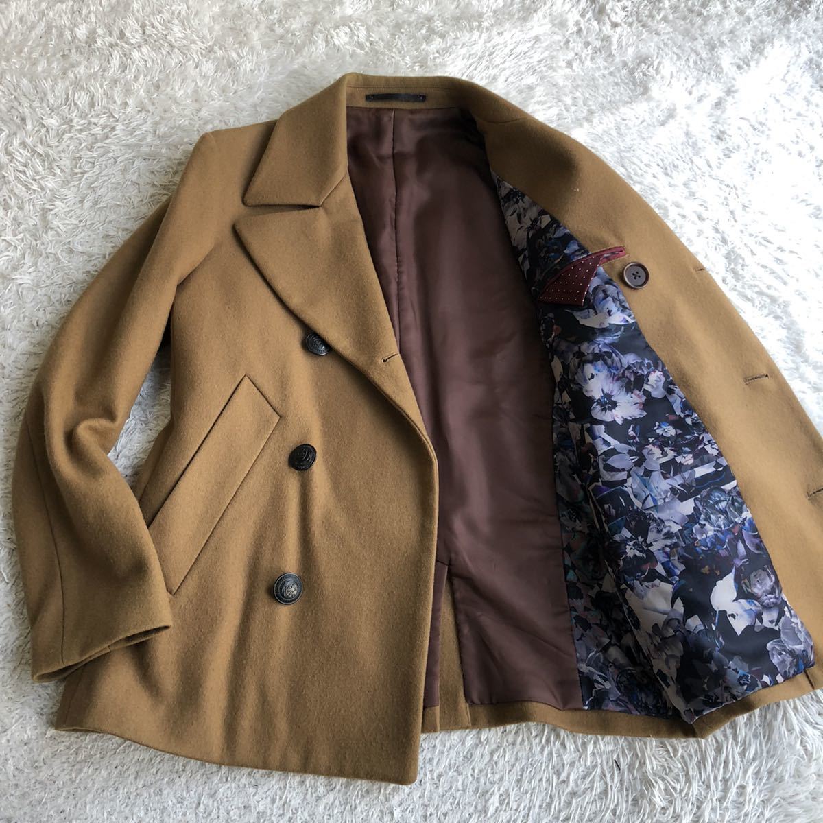 MACKINTOSH カシミヤ混ロングPコート キャメル 大きいサイズ44 極美品 マッキントッシュロンドン 羊毛 カシミヤ混 Pコート