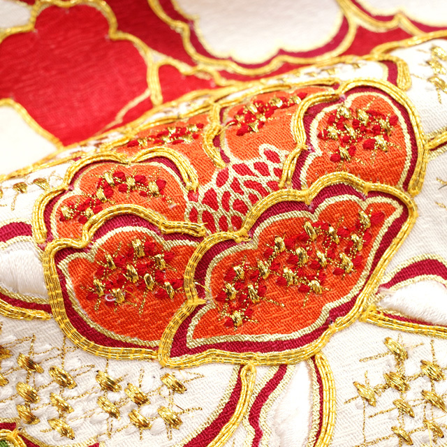  long-sleeved kimono kimono long kimono-like garment set gold piece embroidery gold paint processing red flower classic pattern coming-of-age ceremony two 10 -years old silk used brand new length 169.68 L size ....sb11759