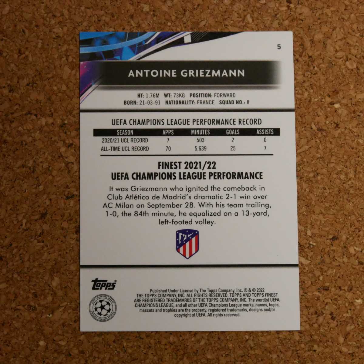 Topps finest Antoine Griezmann トップスファイネスト アントワーヌ・グリーズマン アトレティコ・マドリード フランス soccer_画像2