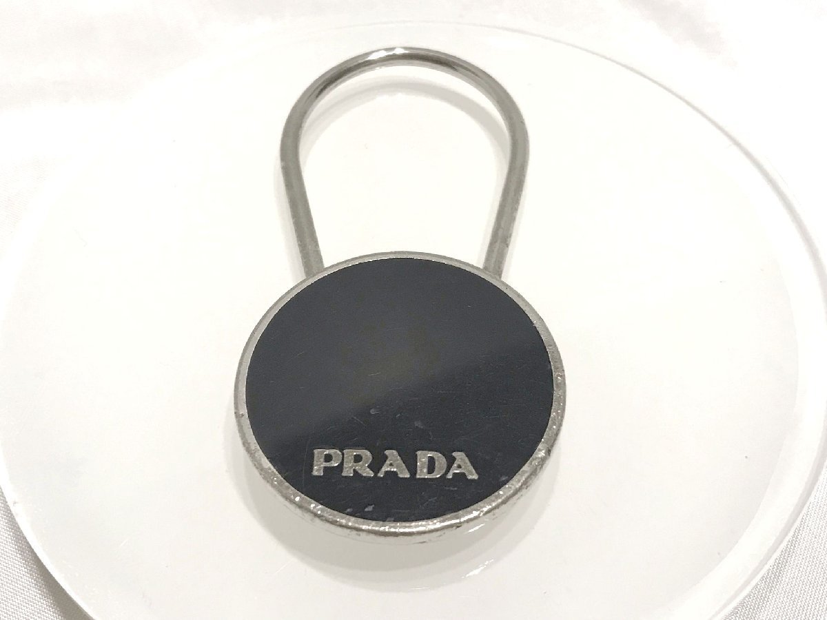 #[YS-1] Prada PRADA # Logo plate key holder jpy type # silver group × black group total length 7.2cm [ including in a package possibility commodity ]#D