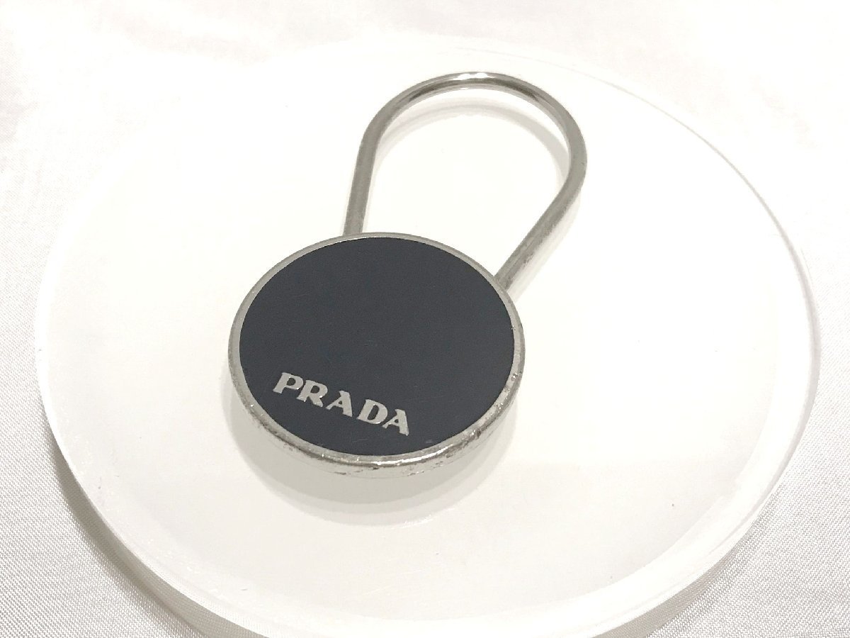 #[YS-1] Prada PRADA # Logo plate key holder jpy type # silver group × black group total length 7.2cm [ including in a package possibility commodity ]#D