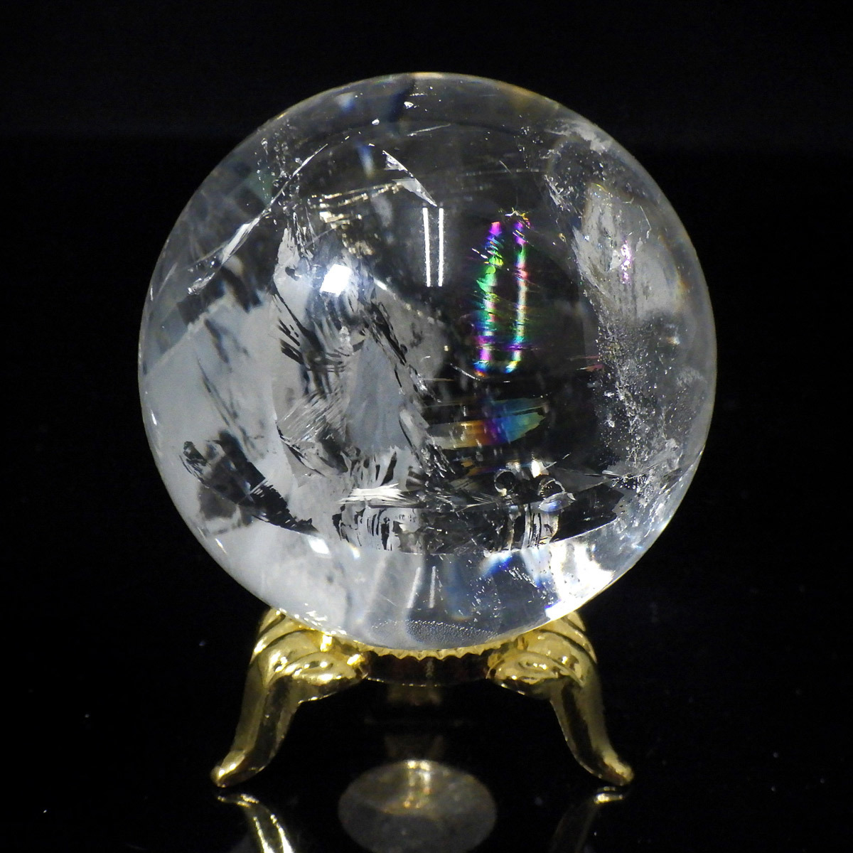 水晶球 直径48mm ブラジル産 金属台付き レインボー水晶 クォーツ 丸玉