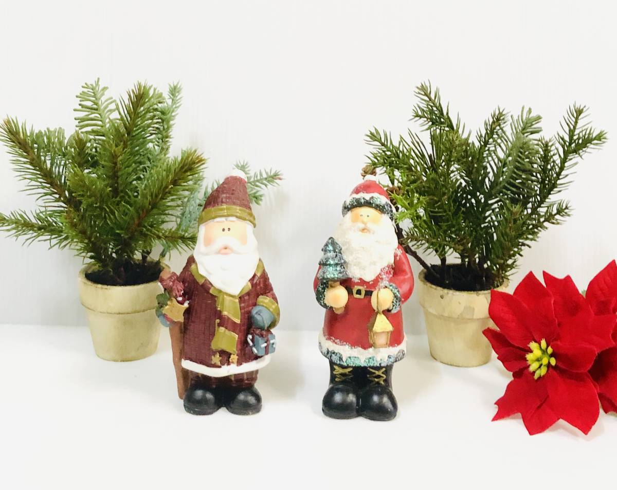未使用　サンタクロース＆鉢植えツリークリスマスオブジェセット　クリスマス置物　サンタクロース置物　　サイズ14.5㎝　19.5㎝_ツリーを持つサンタは別出品しています