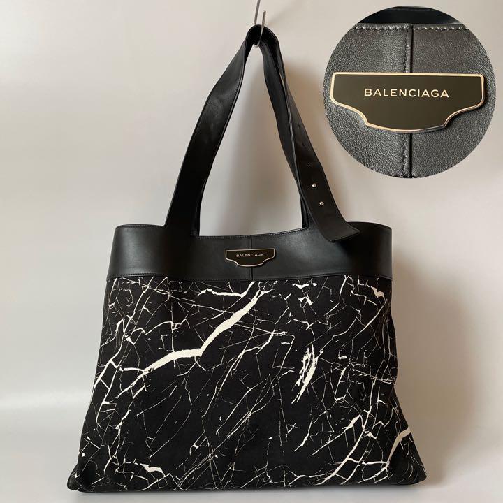 BALENCIAGA バレンシアガ キャンバス×レザー 総柄 トートバッグ ロゴ