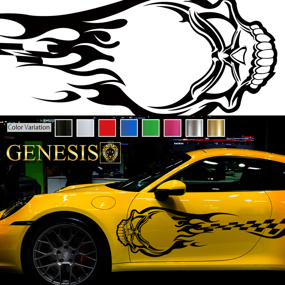 車 ステッカー かっこいい スカル 髑髏 サイド デカール 51 大きい バイナルグラフィック ワイルドスピード系 カスタム 「全8色」 GENESIS